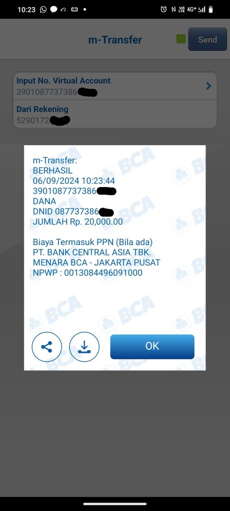 isi saldo DANA via m-banking BCA